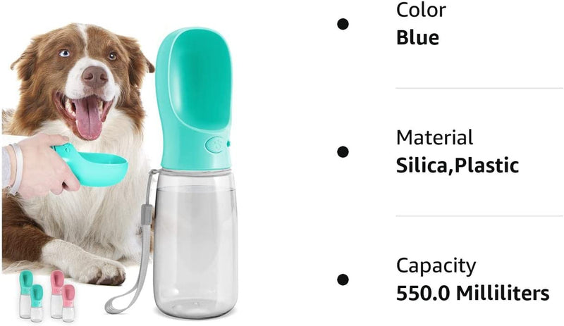 Professional title: ```Portable Dog Water Bottle with Leak-Proof Design, Ideal for Outdoor Activities - 19oz Blue Pet Water Dispenser for Walking, Hiking, and Travel```