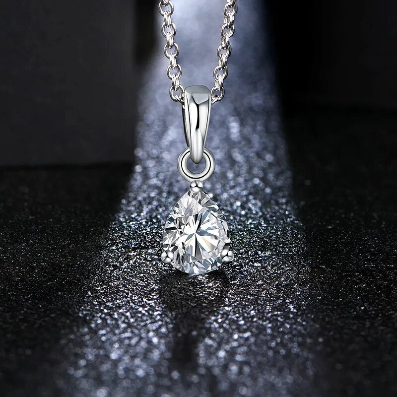 "Pear Shaped 10*8mm Moissanite Necklace in 925 Sterling Silver - Exquisite Fine Jewelry for Women and Girls - Diamond Test Passed - Ideal Gift"