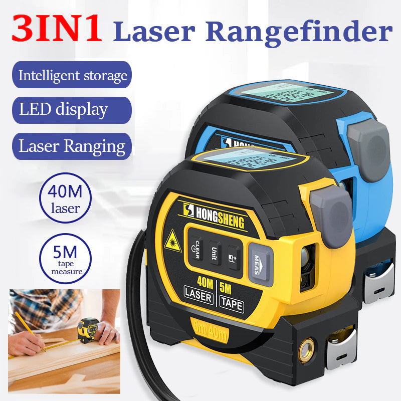 High-Precision 3-in-1 Laser Tape Measure Rangefinder with Intelligent Electronic Ruler and Infrared Technology for Building Distance Measurement