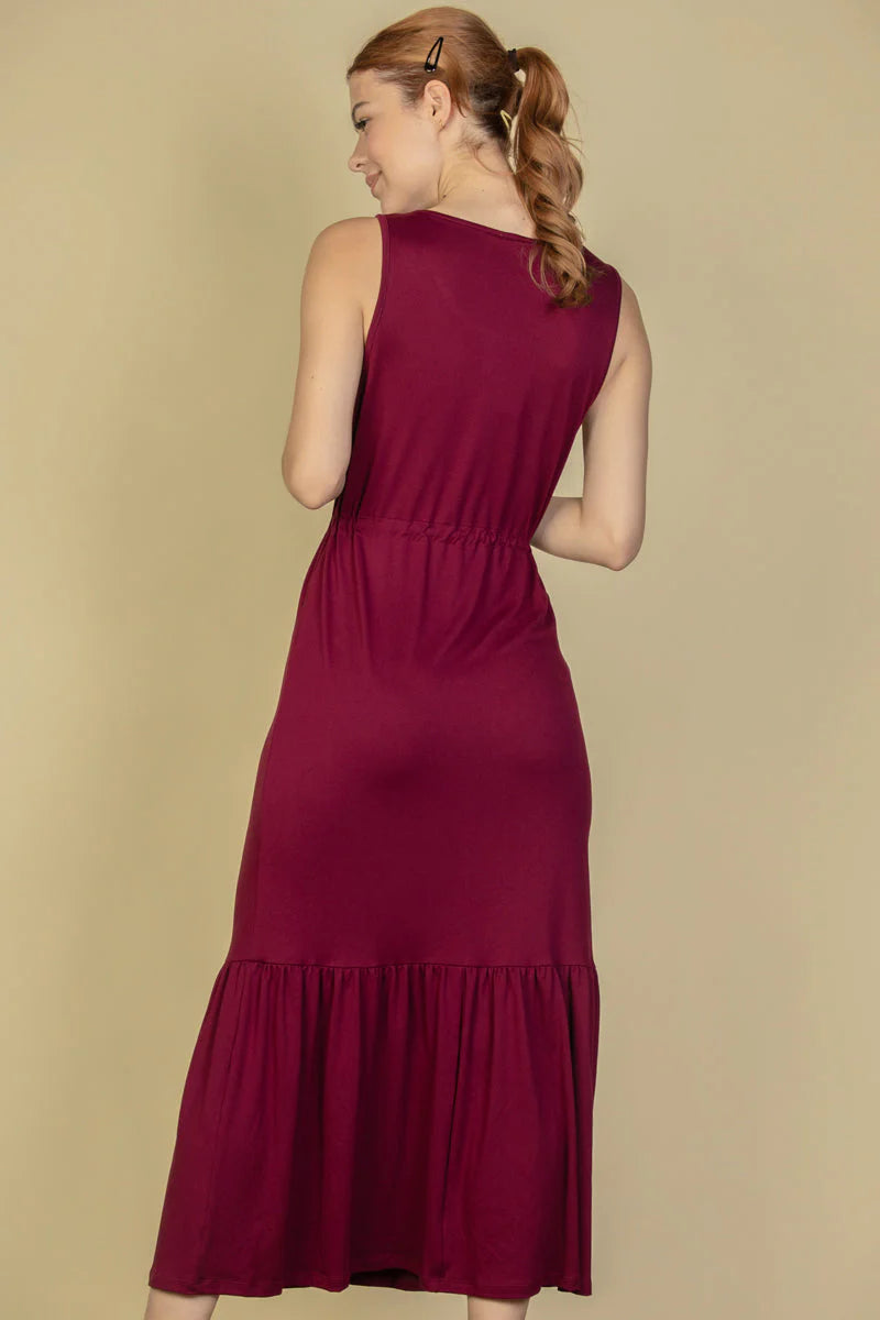 "Capella Maxi Dress: Sleeveless Chic with Button Front and Waist Tie"