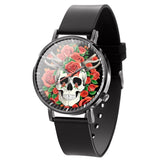 "Stylish Business Quartz Watch for Men - Trendy Black and White Floral Design with Skull Motif"