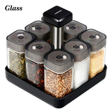 Professional rewrite: ```Kitchen Spice and Seasoning Jar Set with Rotating Holder for Condiments, Salt, Pepper, and Sprays - Organized Storage Rack```