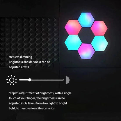 "Quantum Wall Lamps: 5V USB APP LED Hexagonal Night Light - Perfect for Indoor Home DIY Decoration, Creative RGB Decor, and Atmosphere Enhancement (1-20 PCS)"
