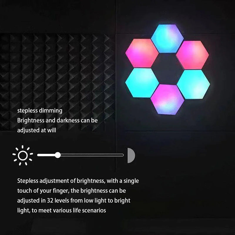 "Quantum Wall Lamps: 5V USB APP LED Hexagonal Night Light - Perfect for Indoor Home DIY Decoration, Creative RGB Decor, and Atmosphere Enhancement (1-20 PCS)"