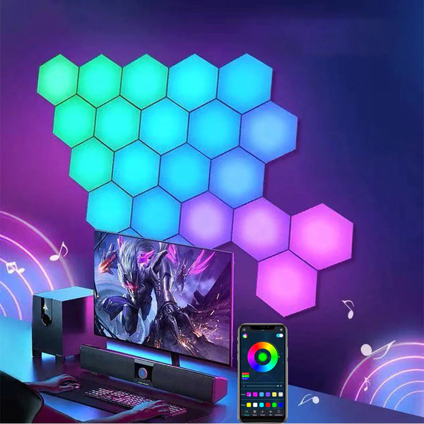 "Quantum Wall Lamps: 5V USB APP LED Hexagonal Night Light - Perfect for Indoor Home DIY Decoration, Creative RGB Decor, and Atmosphere Enhancement (1-20 PCS)"