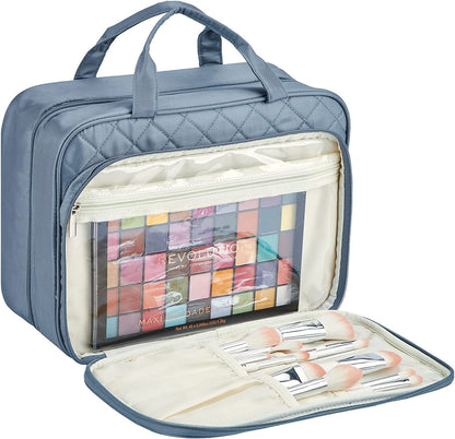 "Premium Travel Toiletry Organizer: Spacious Hanging Toiletry Bag for Women with Dedicated Beauty Essentials Compartment - Ideal for Accommodating Full-Sized Bottles and Cosmetics (Grey)"