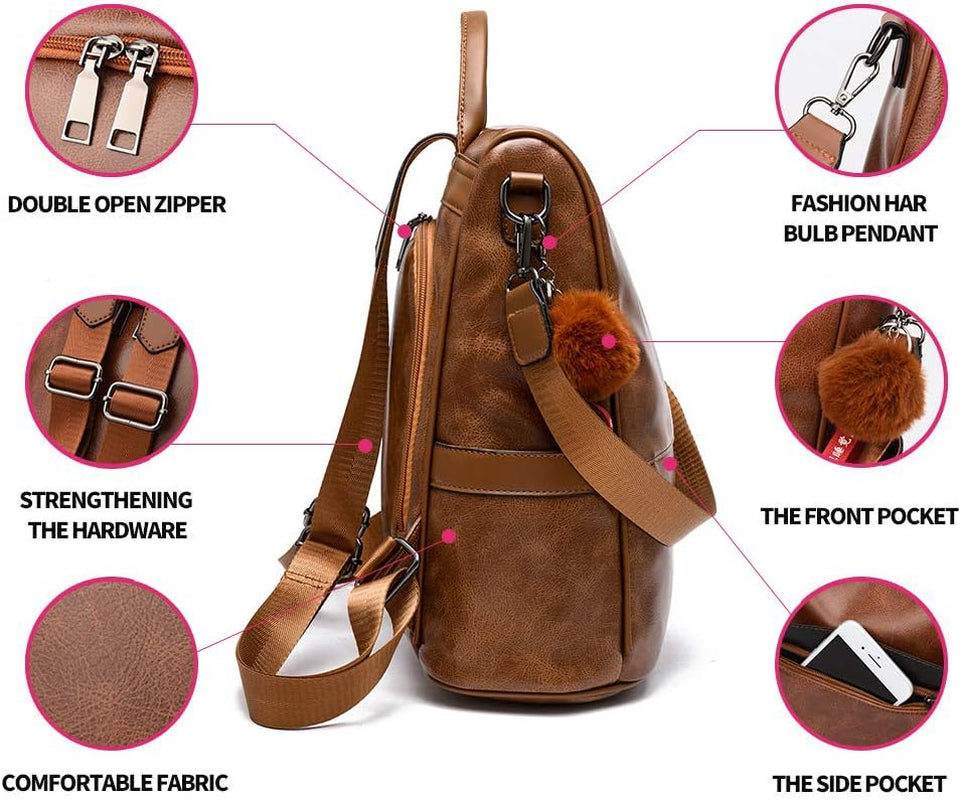 "Chic and Secure Women's PU Leather Backpack Purse: Stylish Anti-Theft Shoulder Bag for Fashionable Ladies"