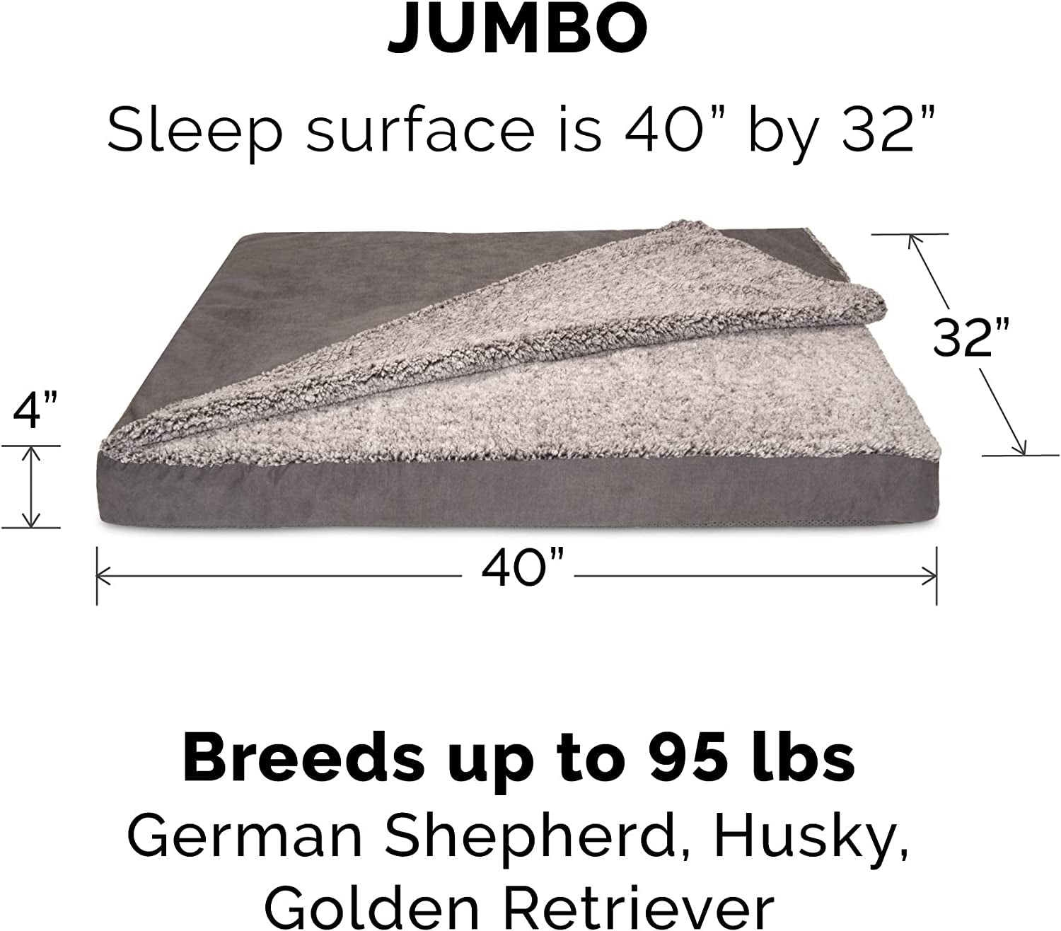 Professional Product Title: "Premium Cooling Gel Dog Bed with Removable Washable Cover - Designed for Large Dogs up to 95 lbs - Berber & Suede Blanket Top Mattress - Gray, Jumbo/XL Size"