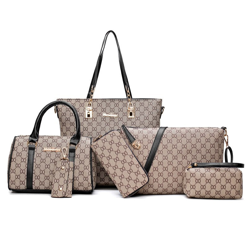 "Exquisite Collection: Premium Leather Designer Handbags - Stylish 6 Piece Set with Shoulder Bag, Crossbody Bag, and Patterned Luxury"