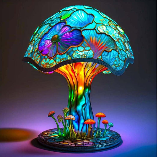 "Enchanting Vintage Stained Mushroom Table Lamp - Colorful Night Light with Bohemian Charm, Perfect Home Decor"