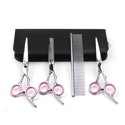"Premium 4-Piece Pet Grooming Kit: Straight, Thinning, and Curved Scissors with Comb and Carrying Case - Perfect for Feline Hair Trimming - Shear 20024"