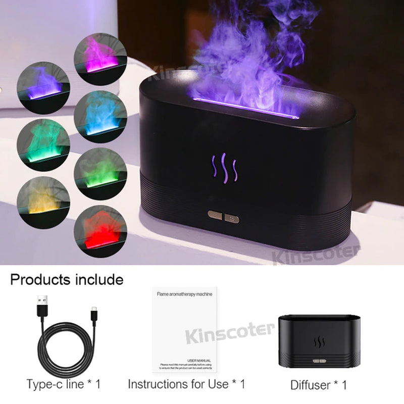 Professional title: "Ultrasonic Cool Mist Aroma Diffuser with LED Flame Lamp and Essential Oil Diffuser"