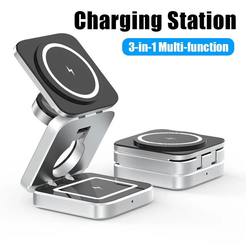 Professional title: "Versatile Foldable Magnetic Wireless Charger Stand for iPhone 15, 14, 13 Pro/Max/Plus and AirPods 3/2 - Fast Charging Dock and Holder"