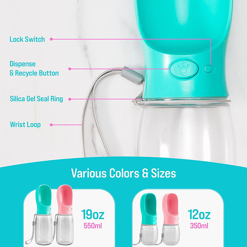 Professional title: ```Portable Dog Water Bottle with Leak-Proof Design, Ideal for Outdoor Activities - 19oz Blue Pet Water Dispenser for Walking, Hiking, and Travel```