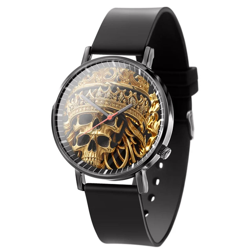 "Stylish Business Quartz Watch for Men - Trendy Black and White Floral Design with Skull Motif"