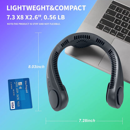"Premium Hands-Free Portable Neck Fan with Triple Motors, High-Capacity 4000mAh Battery, USB Rechargeable, 3 Speeds, Silent Bladeless Design - Stay Cool with Sophistication during Travel!"