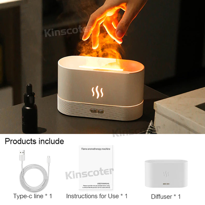 Professional title: "Ultrasonic Cool Mist Aroma Diffuser with LED Flame Lamp and Essential Oil Diffuser"