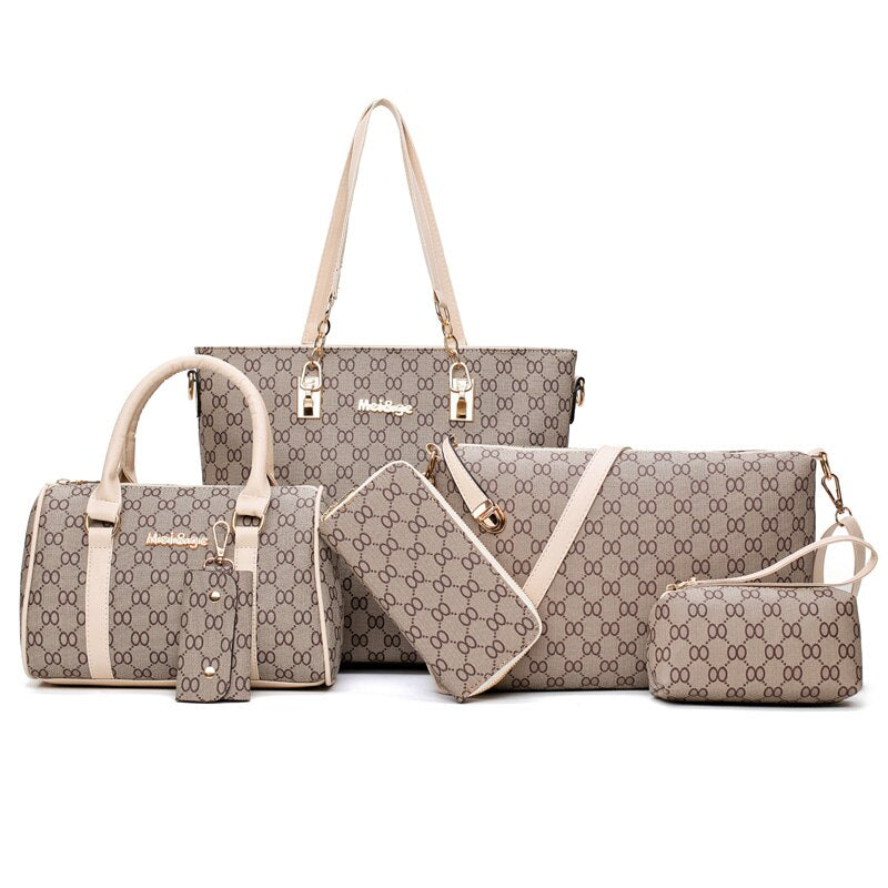 "Exquisite Collection: Premium Leather Designer Handbags - Stylish 6 Piece Set with Shoulder Bag, Crossbody Bag, and Patterned Luxury"