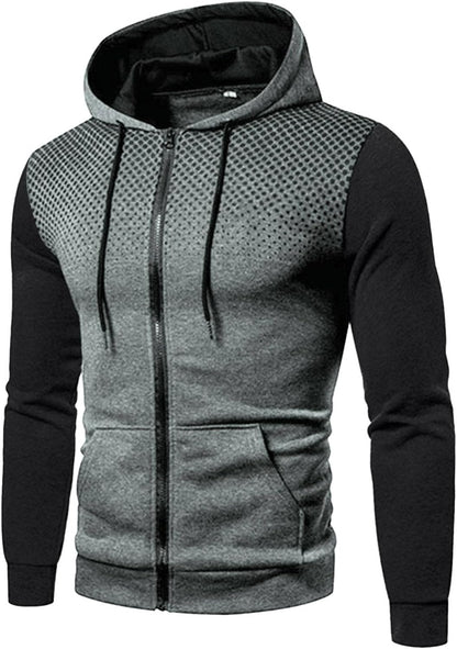 "Men's Fashion Polka Dot Hoodies - Stay Stylish and Sporty with our Full-Zip Athletic Hoodies!"