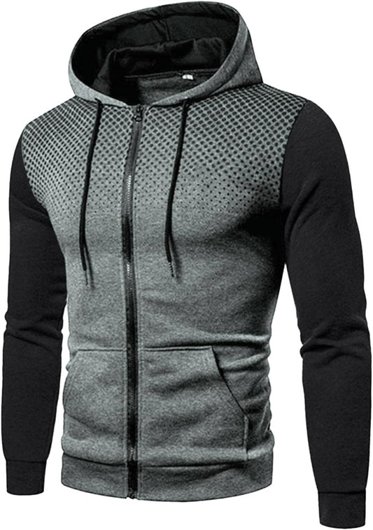 "Men's Fashion Polka Dot Hoodies - Stay Stylish and Sporty with our Full-Zip Athletic Hoodies!"