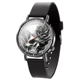 "Stylish Business Quartz Watch for Men - Trendy Black and White Floral Design with Skull Motif"