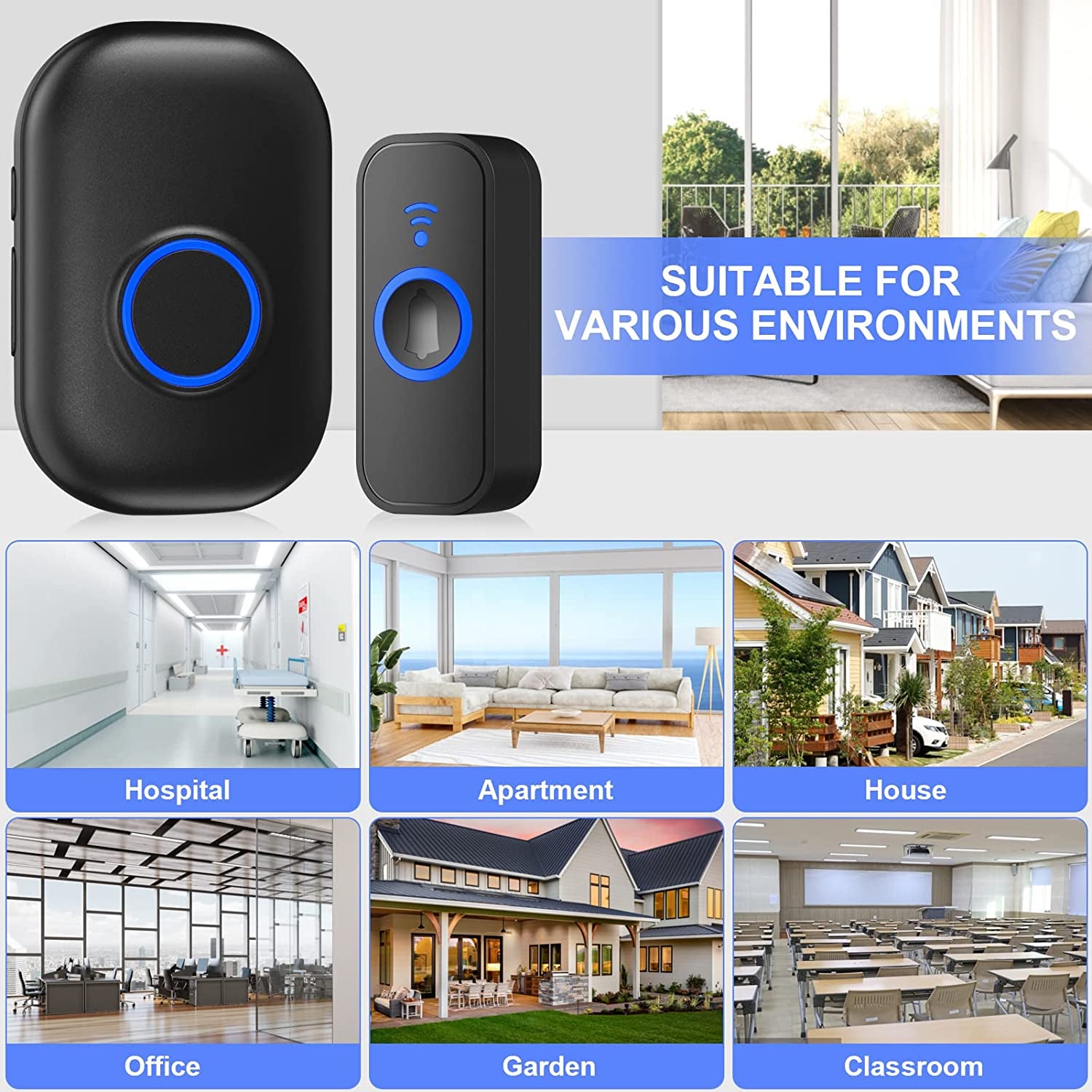 "Upgrade Your Home with the Ultimate Waterproof Wireless Doorbell - Extended 820 Feet Range, Secure Neck Hanging Rope, 38 Melodies, Vibrant LED Flash, and Adjustable Volume for Maximum Convenience!"