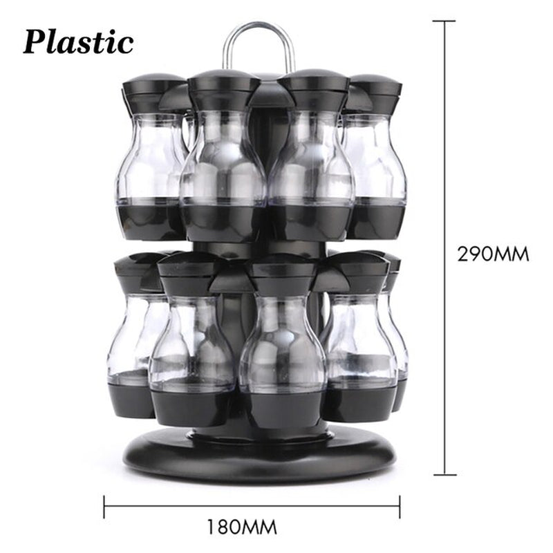 Professional rewrite: ```Kitchen Spice and Seasoning Jar Set with Rotating Holder for Condiments, Salt, Pepper, and Sprays - Organized Storage Rack```