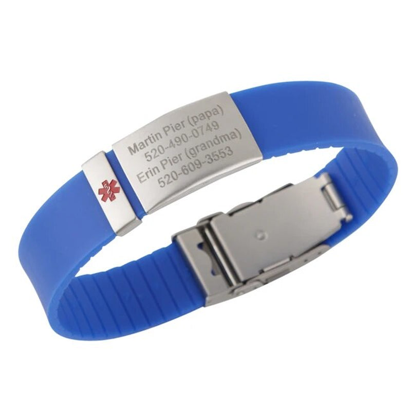 "Customizable Engraved SOS Identification Safety Bracelet for Children - Silicone Wristband for Medical Sign and Anti-Loss Purposes"