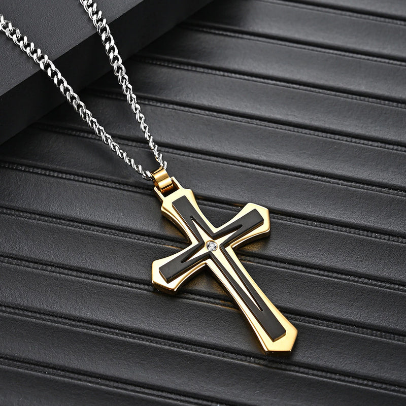 "Timeless Elegance: Wholesale Dropship Men's Stainless Steel Cross Pendant Necklace - Embrace Christian Fashion with Style!"