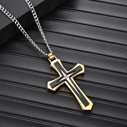 "Timeless Elegance: Wholesale Dropship Men's Stainless Steel Cross Pendant Necklace - Embrace Christian Fashion with Style!"