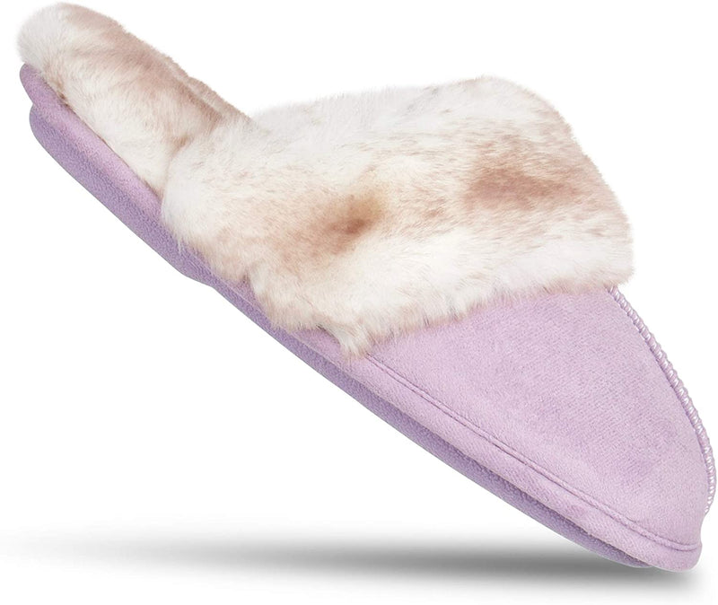 Women's Comfortable Faux Fur House Slipper Scuff with Memory Foam and Anti-Skid Sole