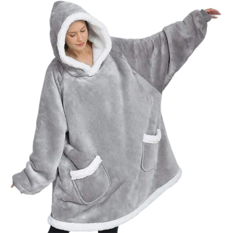 "Cozy Winter Hooded Sweater Blanket - Women's Oversized Fleece Blanket with Sleeves, Large Pocket, and Warm Thick TV Hoodie Robe - Perfect for Couples"