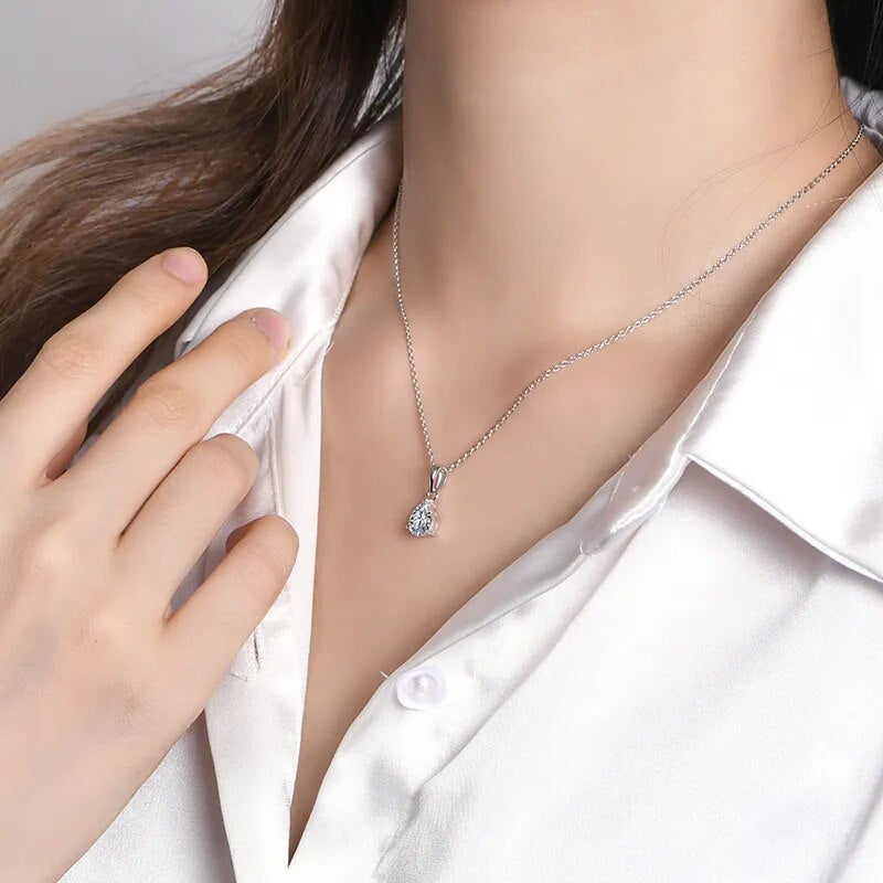 "Pear Shaped 10*8mm Moissanite Necklace in 925 Sterling Silver - Exquisite Fine Jewelry for Women and Girls - Diamond Test Passed - Ideal Gift"