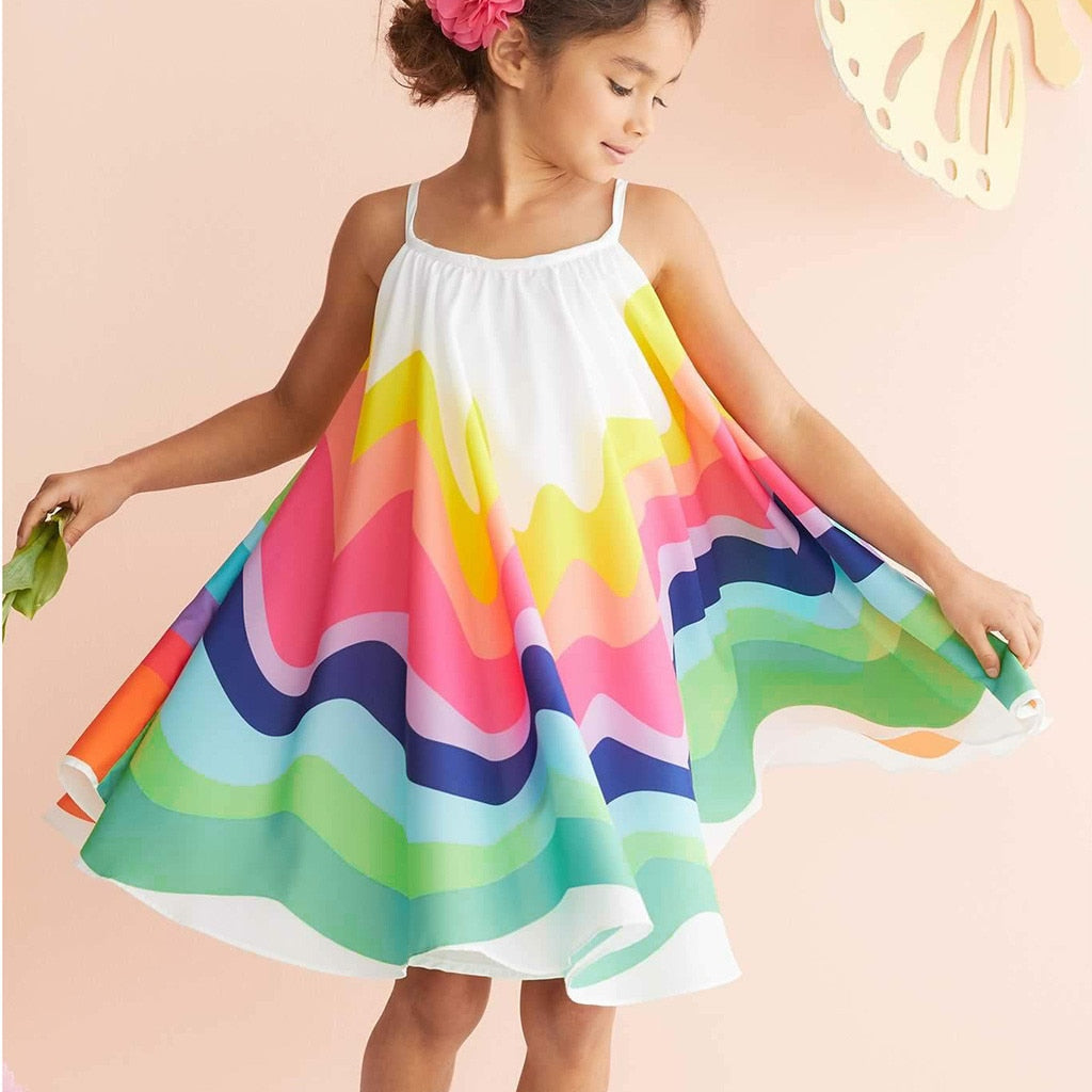 Girls Dress Sleeveless Rainbow Dresses