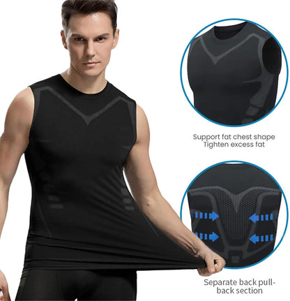 "Ultimate Shaping Solution: Men's Cool Ice-Silk Compression Tank Top - Say Goodbye to Unwanted Belly Fat and Enhance Your Athletic Performance!"