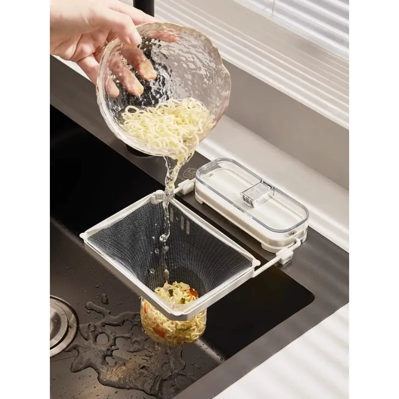 "Premium Suction Cup Kitchen Sink Filter Rack with Disposable Leftover Filter Pocket - Convenient Kitchen Garbage Drain Rack and Sink Strainer"
