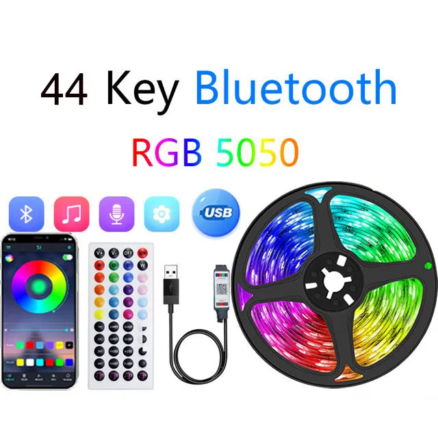 LED Strip Lights RGB APP Control Color Changing Lights with 24 Keys Remote Mode for Room Decoration Bluetooth TV SMD5050 RGB