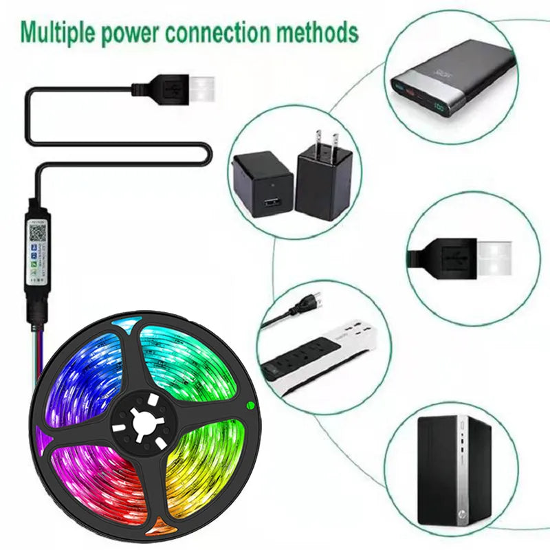 LED Strip Lights RGB APP Control Color Changing Lights with 24 Keys Remote Mode for Room Decoration Bluetooth TV SMD5050 RGB