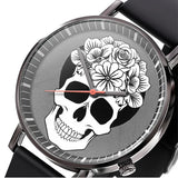 "Stylish Business Quartz Watch for Men - Trendy Black and White Floral Design with Skull Motif"