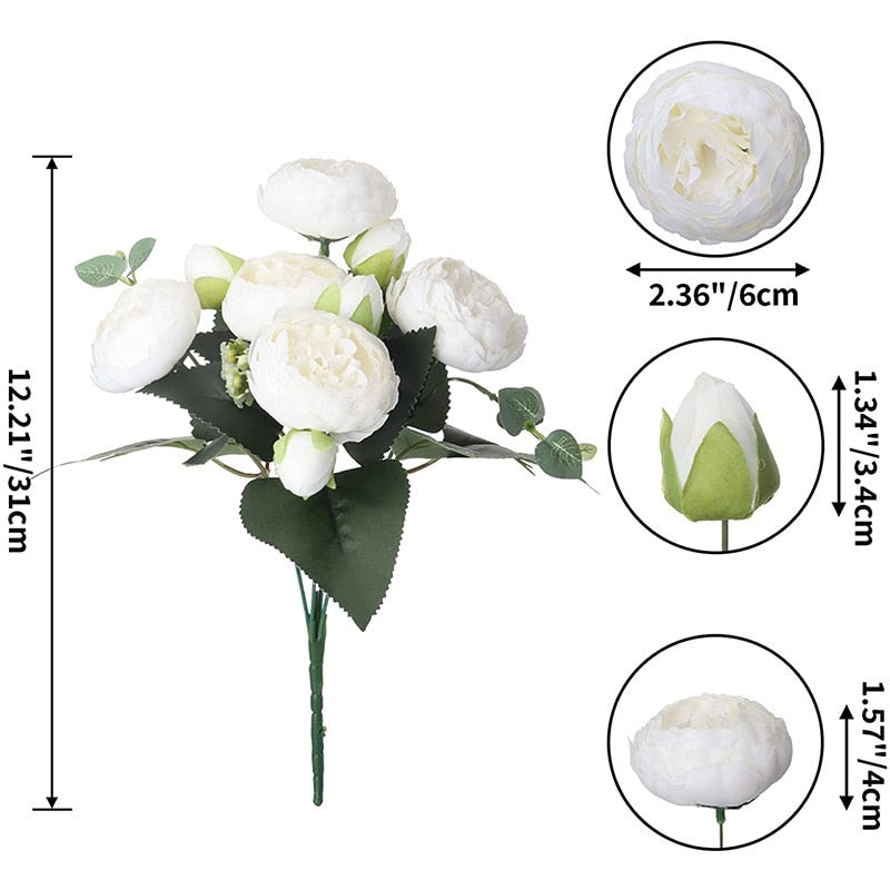 Rose White Peony Artificial Flowers Bouquet
