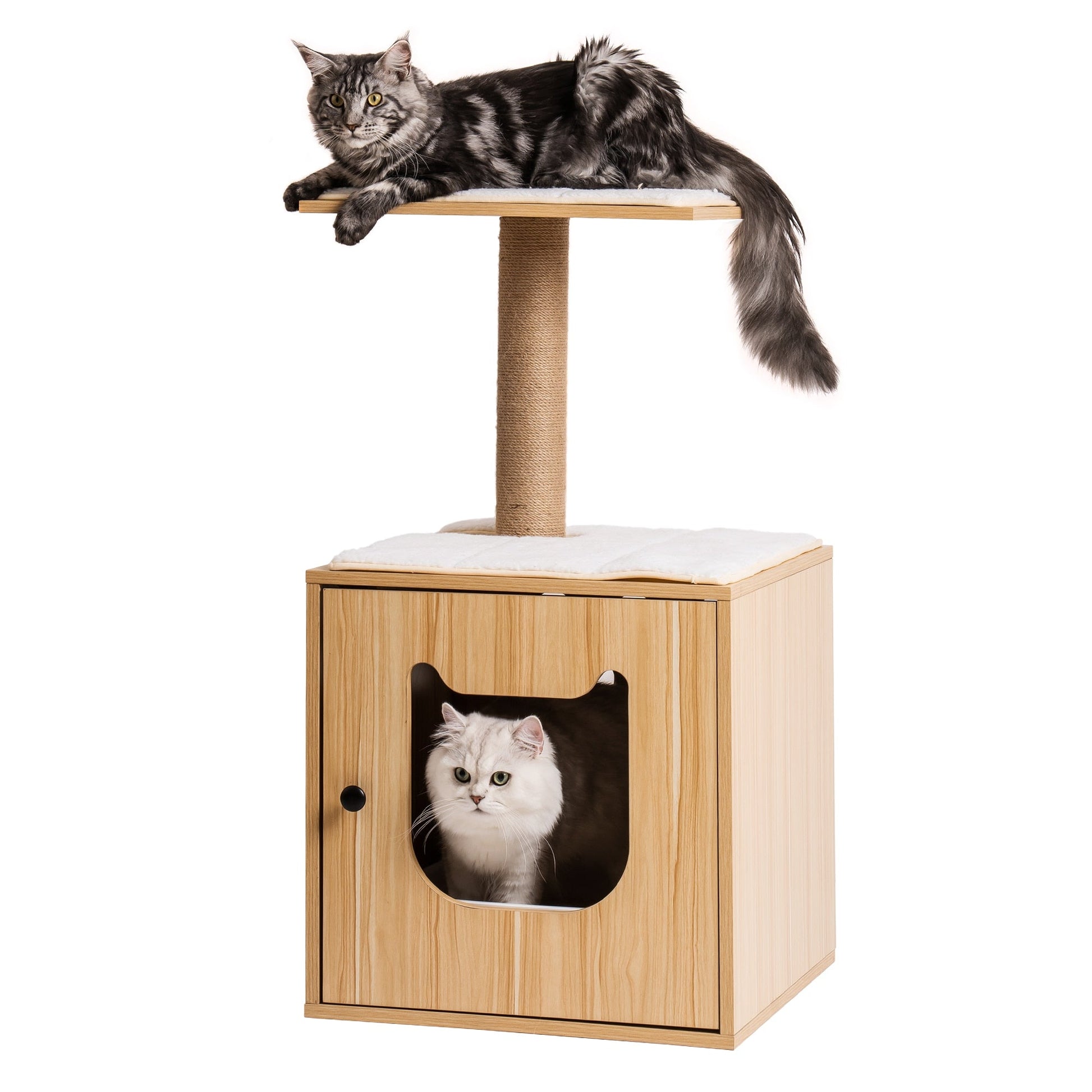 Wooden Cat House with Cat Bed