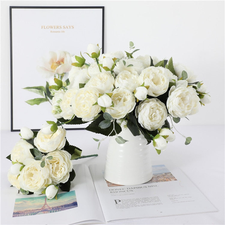 Rose White Peony Artificial Flowers Bouquet