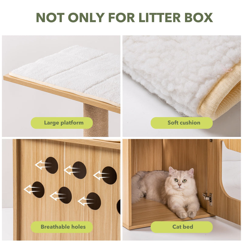 Wooden Cat House with Cat Bed