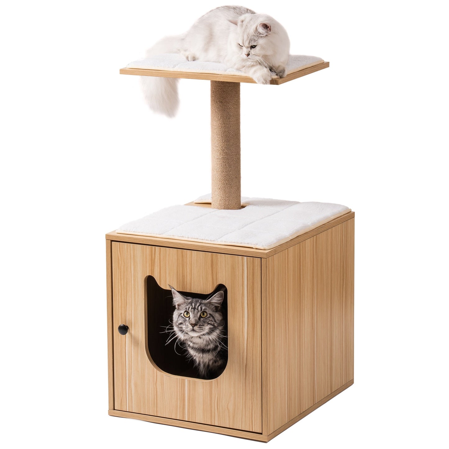 Wooden Cat House with Cat Bed