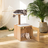 Wooden Cat House with Cat Bed