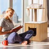 Wooden Cat House with Cat Bed