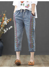 Vintage Hole star Embroidery Ankle-length Denim Jeans