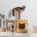 Wooden Cat House with Cat Bed