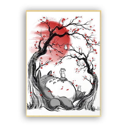 Anime Art Wall Geisha Cat Koi Landscape Series Poster