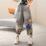 Vintage Hole star Embroidery Ankle-length Denim Jeans